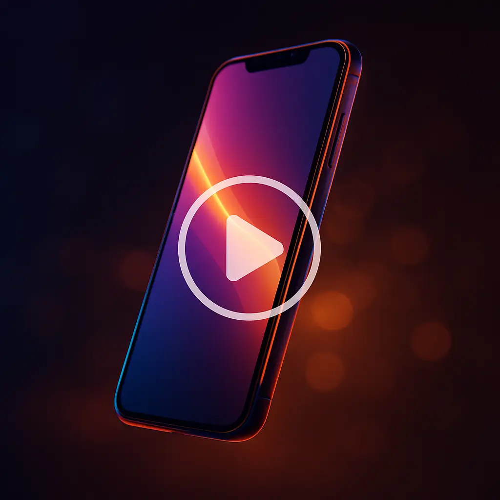 A rotating smartphone glowing with colorful light reflections, symbolizing high-fidelity motion generation.