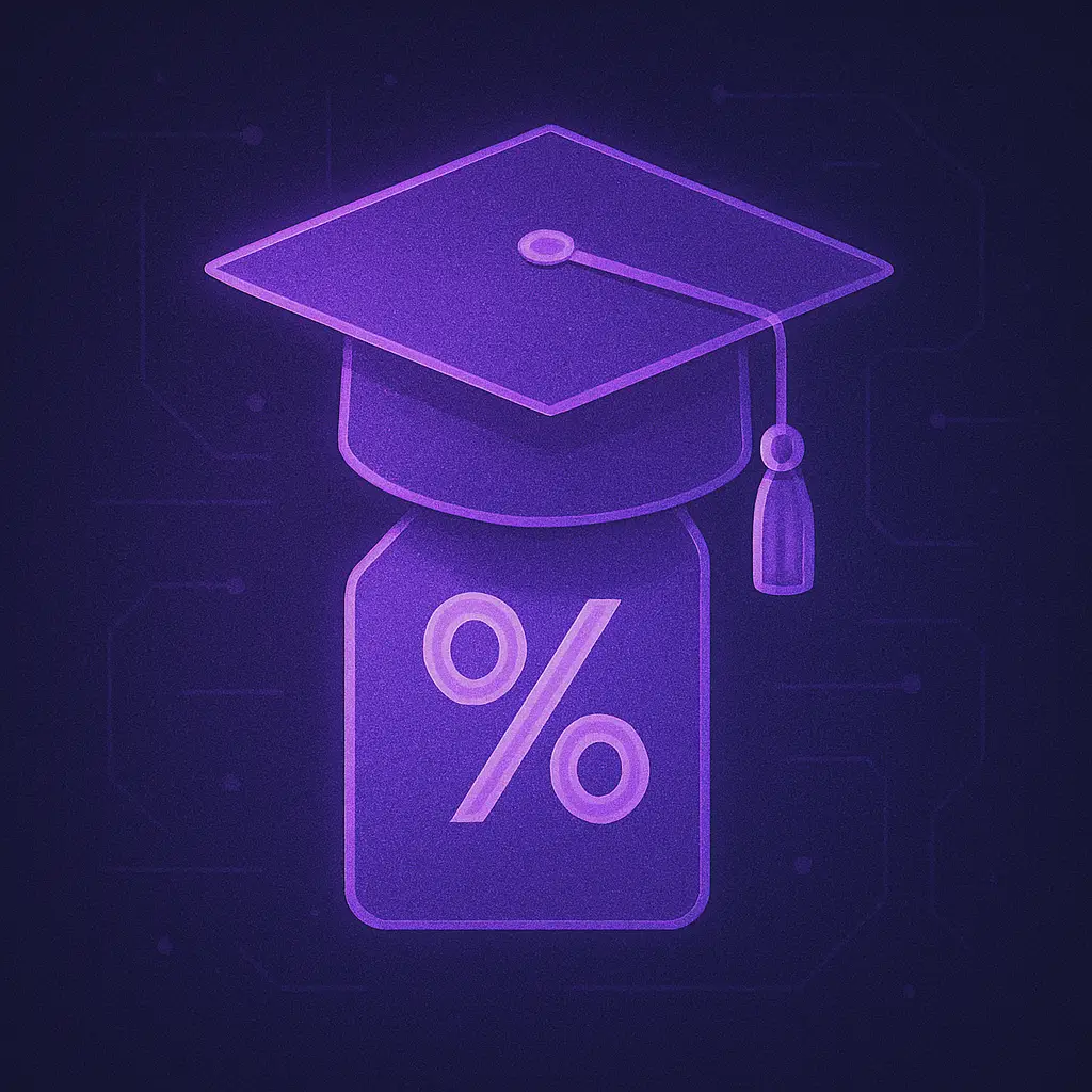 Special discounts available for students Graduation cap with discount badge for students