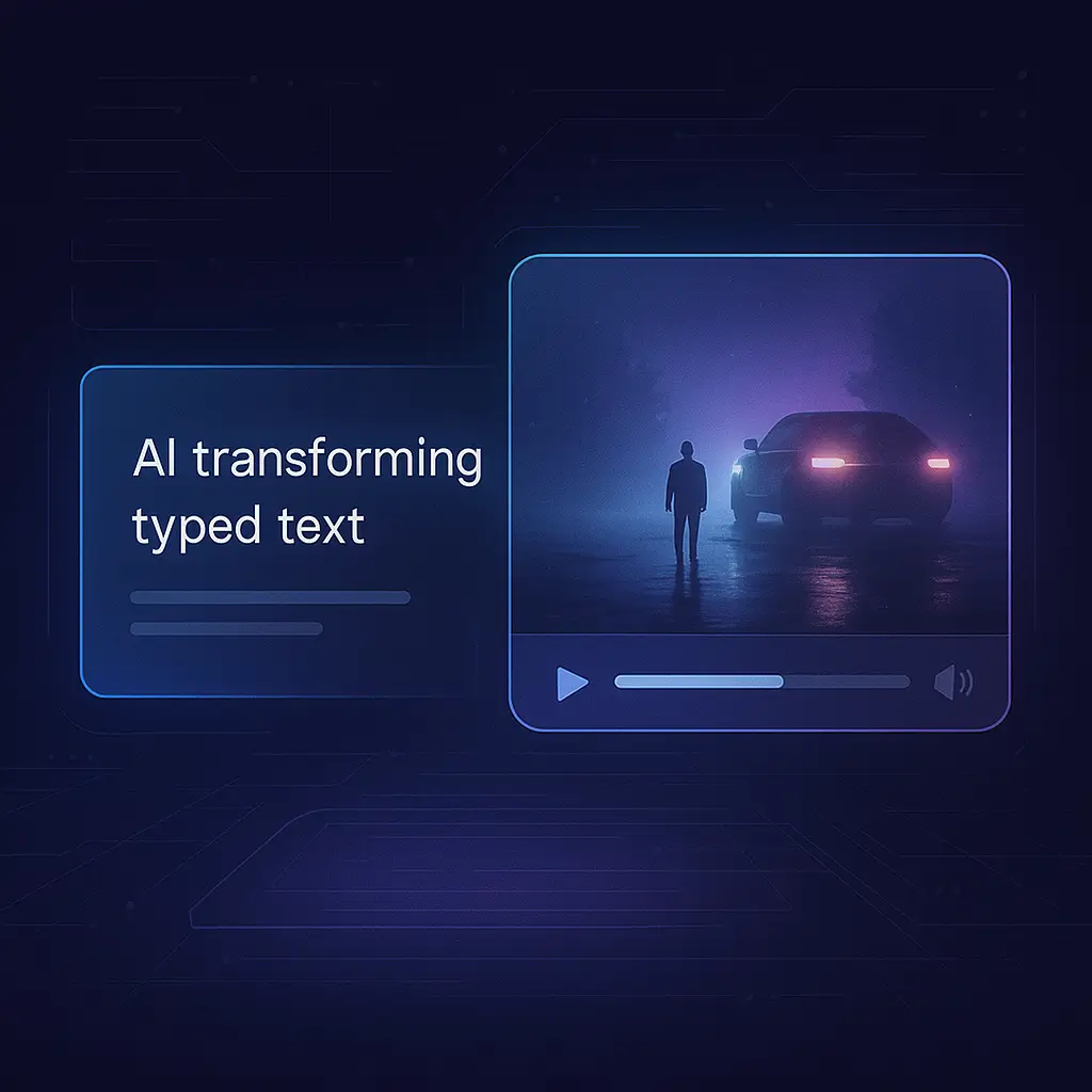 Stylized interface showing how Vidu Studio converts text to video AI transforming text into cinematic video scenes