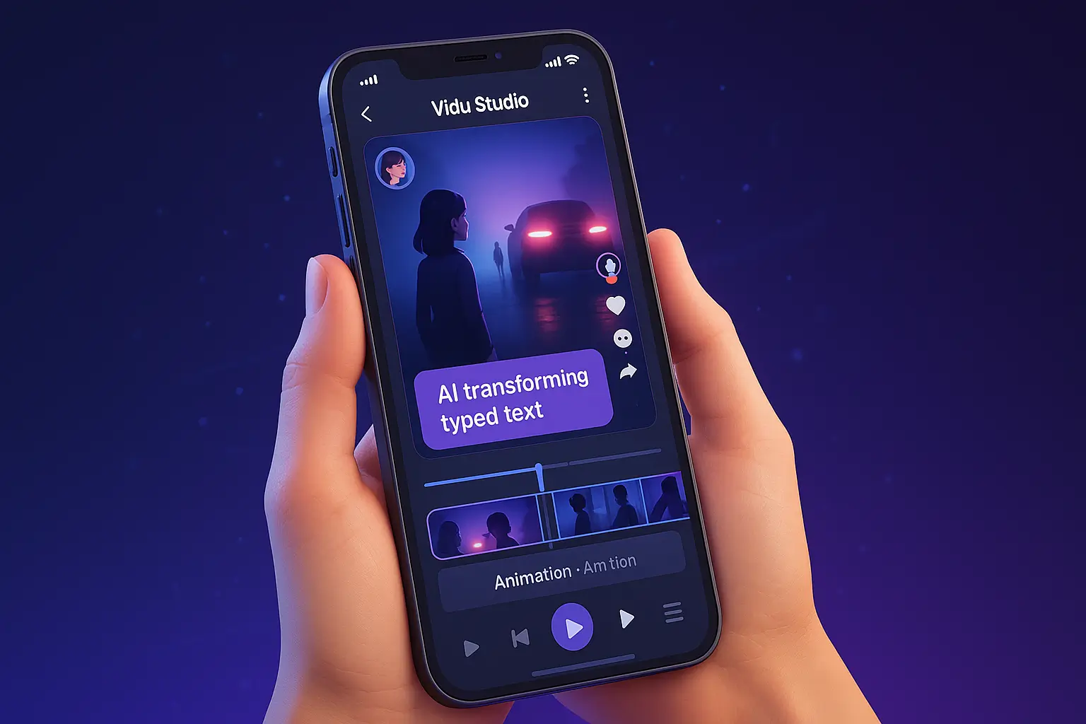 Social media content creation with Vidu Studio Smartphone displaying TikTok-style video being created with AI